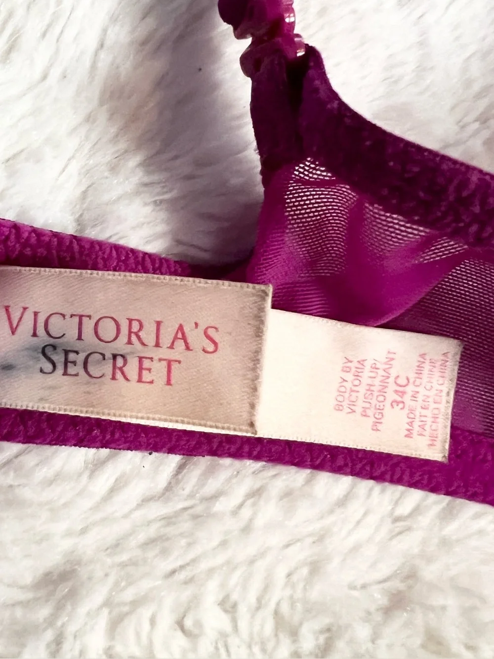 Body by Victoria Fuchsia Lace Push-Up Bra Size 34C